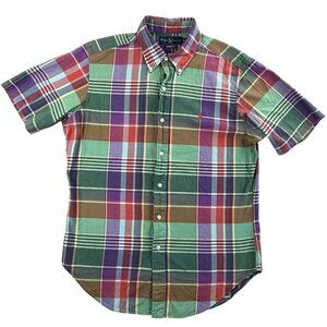 Vintage Ralph Lauren Shirt Mens Medium Green Plaid Button Down Classic Fit Pony